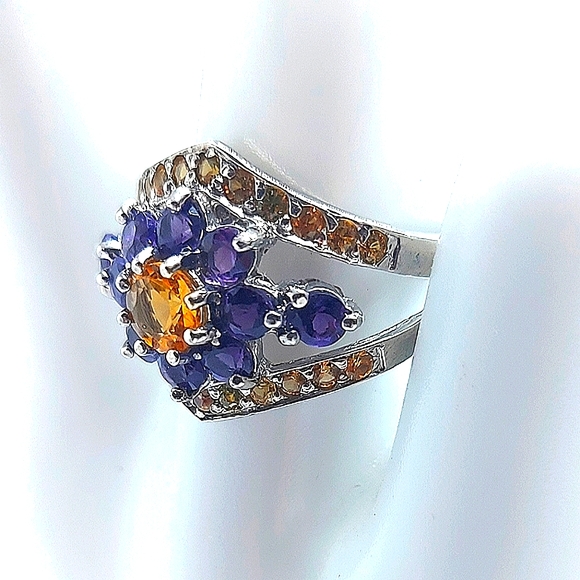 Natural Citrine 5mm, Amethyst, Sapphire 925 Sterling Silver Ring Size 7.5 - Picture 7 of 11